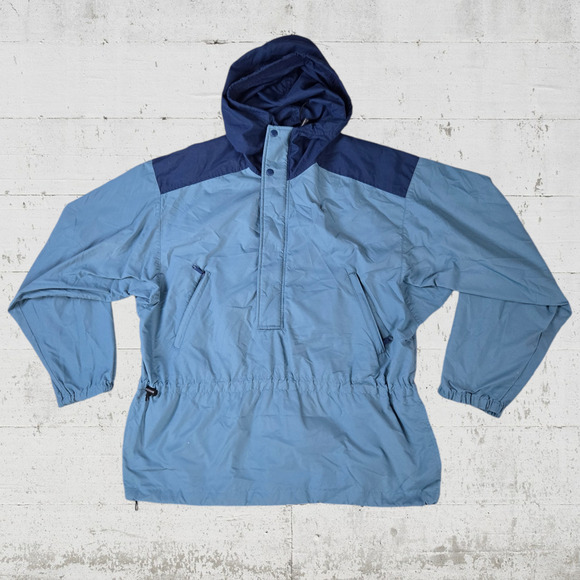70s Vintage LL Bean Two Tone Blue Retro Half Zip Windbreaker Jacket Size Medium - Picture 1 of 10